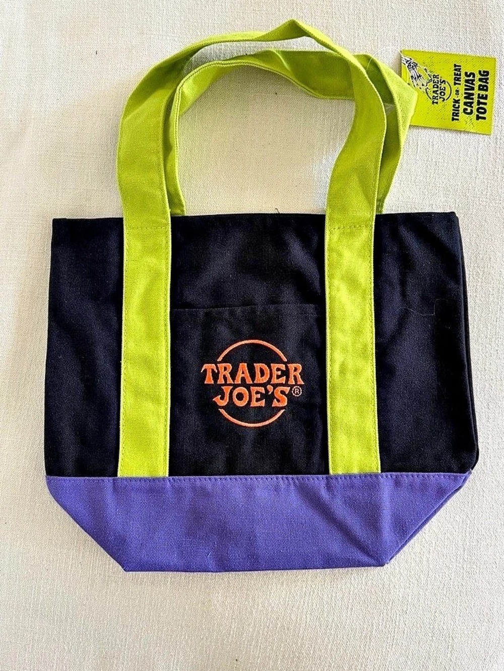 Trader Joe's Trick-or-Treat Mini Canvas Tote Bag Black & Green